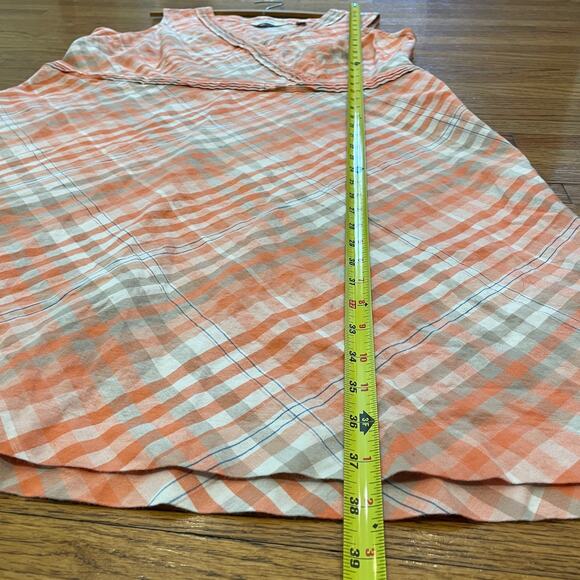 LL Bean Sleeveless Linen Blend Dress Plus Sz 20 Petite Peach/Pink Plaid - Picture 9 of 12
